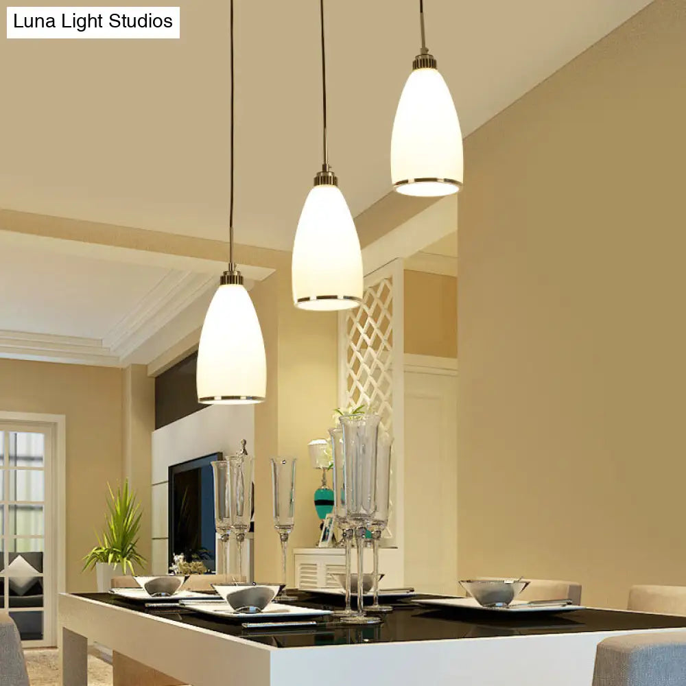 Sleek Satin Opal Glass Cluster Pendant - Minimalist Chrome 3-Light Suspension For Dining Room