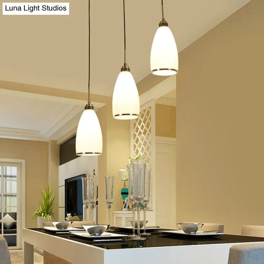 Sleek Satin Opal Glass Cluster Pendant - Minimalist Chrome 3-Light Suspension For Dining Room