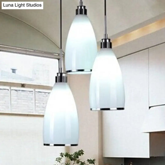 Sleek Satin Opal Glass Cluster Pendant - Minimalist Chrome 3-Light Suspension For Dining Room
