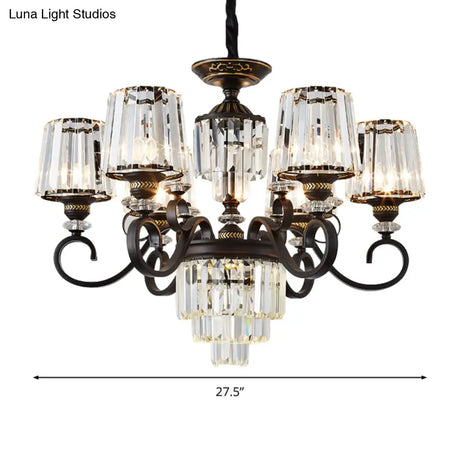 Minimalist 3-Tier Black Crystal Chandelier - 3/6 Lights With Conical Shade