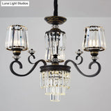 Minimalist 3-Tier Black Crystal Chandelier - 3/6 Lights With Conical Shade