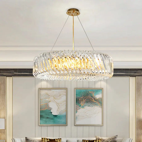 Minimalist 4/8/12-Light Gold Drum Pendant With Clear K9 Crystal Chandelier Fixture 12 /