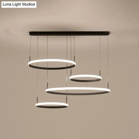 Minimalist 4-Head Led Chandelier Pendant Lamp With Outer Glow Black/Coffee Circle Acrylic Shade