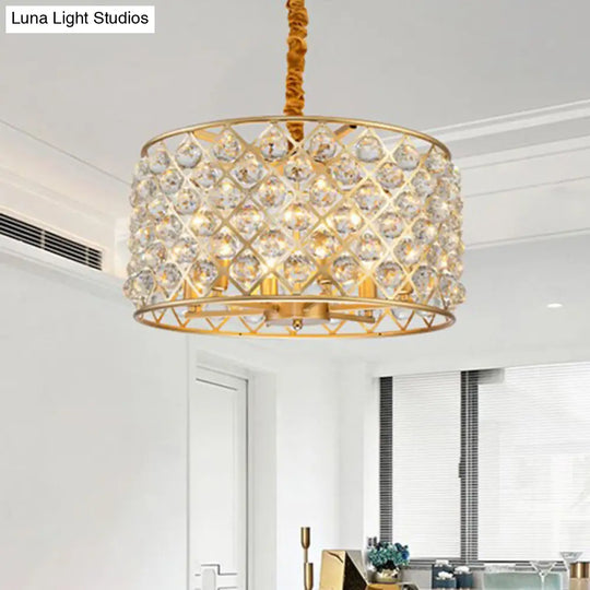 Gold Finish Diamond Lattice Crystal Ball Pendulum Chandelier - 6-Light Minimalist Ceiling Light For