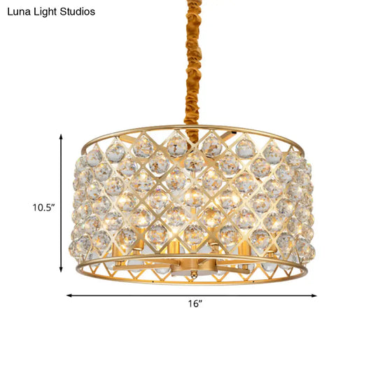 Minimalist 6-Light Crystal Ball Pendulum Chandelier In Gold Finish - Lattice Diamond Design For