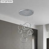Minimalist 9-Light Circle Crystal Cluster Pendant Light In Warm Nickel Finish