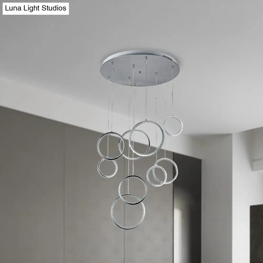 Minimalist Circle Crystal Pendant Light With 9 Warm Lights