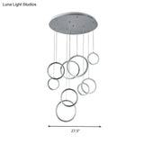 Minimalist 9-Light Circle Crystal Cluster Pendant Light In Warm Nickel Finish