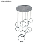 Minimalist 9-Light Circle Crystal Cluster Pendant Light In Warm Nickel Finish
