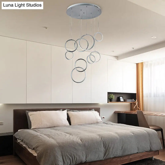 Minimalist Circle Crystal Pendant Light With 9 Warm Lights