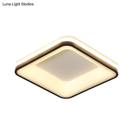 Minimalist Acrylic Black Led Ceiling Light Fixture - Square Frame Flush Mount Lamp With Remote