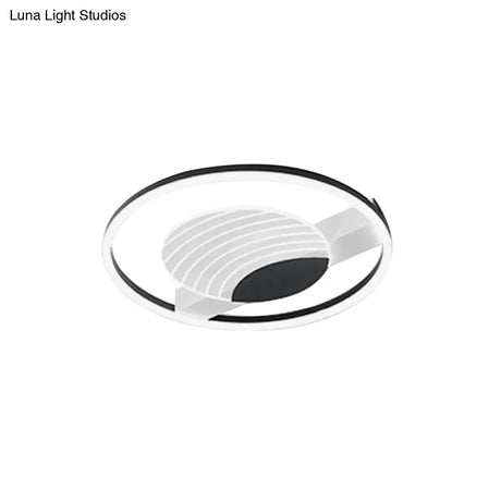 Minimalist Acrylic Circle Flush Mount Lamp In Black/Gold With Led 16/19.5 Inch Wide Wave Pattern