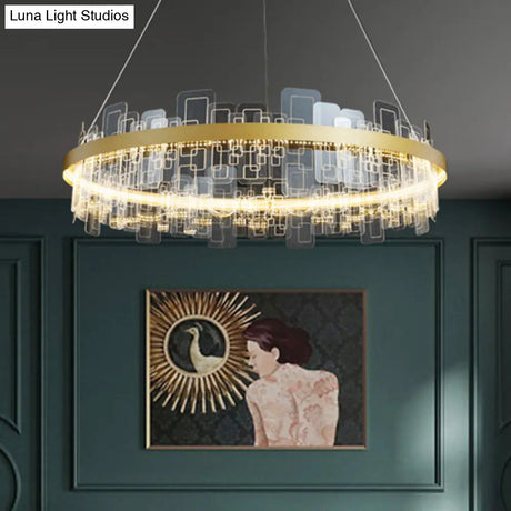 Minimalist Acrylic Gold Loop Led Chandelier Stylish Pendant Light For Living Room