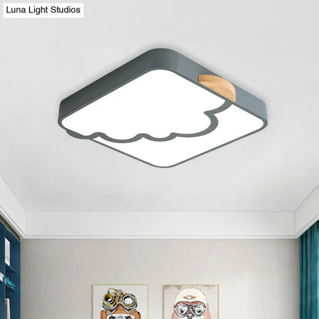 Minimalist Acrylic Led Ceiling Flush Mount In Grey/White/Green With Wood Detail
