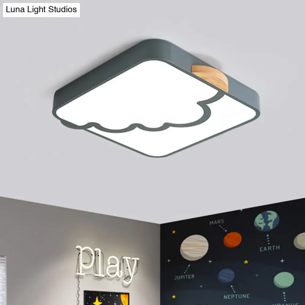 Minimalist Acrylic Led Ceiling Flush Mount In Grey/White/Green With Wood Detail