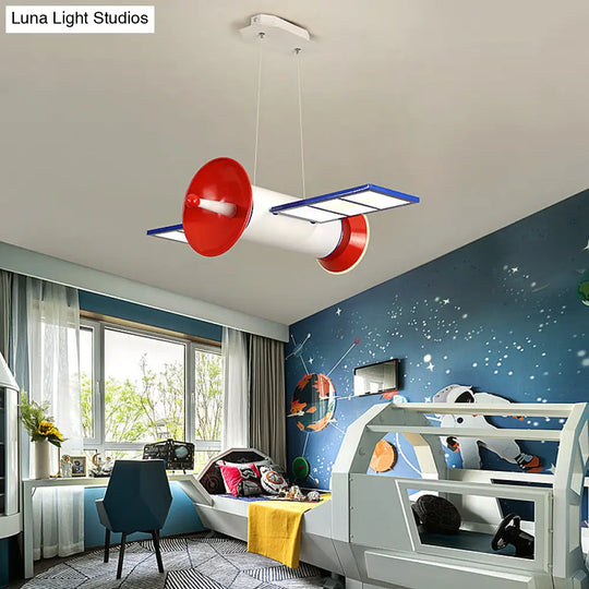 Minimalist Acrylic Led Chandelier Lamp: Satellite Shaped Blue-Red Hanging Light For Bedroom