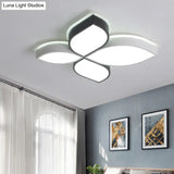 Minimalist Acrylic Shaded Led Flush Mount Ceiling Light – 18’/23.5’ Wide Black And White Leaf Design