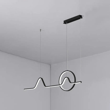 Minimalist Aluminum Led Dining Room Pendant Lamp Curve Art Island Lighting Black / White