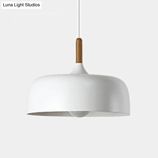 Minimalist Aluminum Round Hanging Pendant Light With Wooden Tip - Ideal For Restaurants White / 12.5