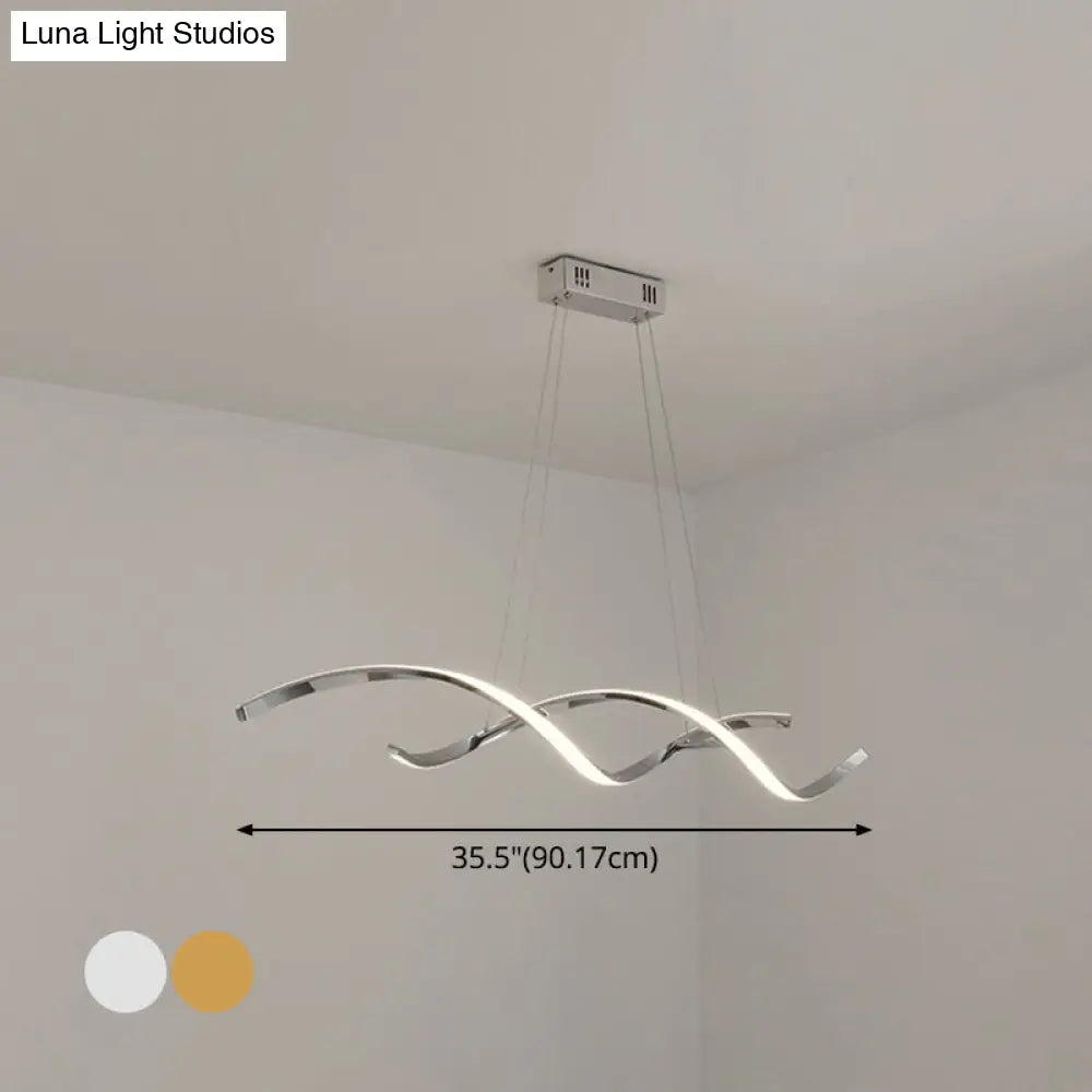 Minimalist Aluminum Wave Shaped Pendant Light - Adjustable Cord Led Island Lighting