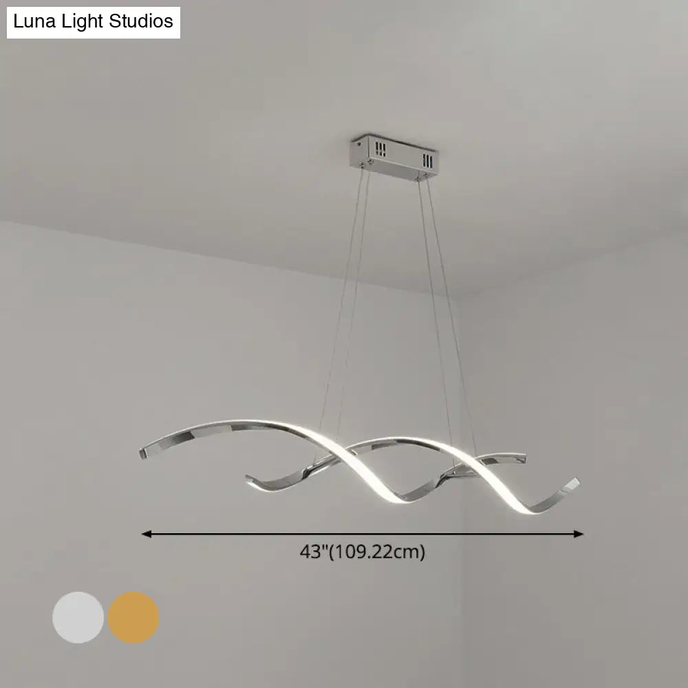 Minimalist Aluminum Wave Shaped Pendant Light - Adjustable Cord Led Island Lighting