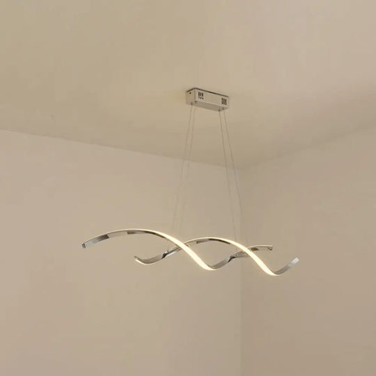Minimalist Aluminum Wave Shaped Pendant Light - Adjustable Cord Led Island Lighting Chrome / 35.5
