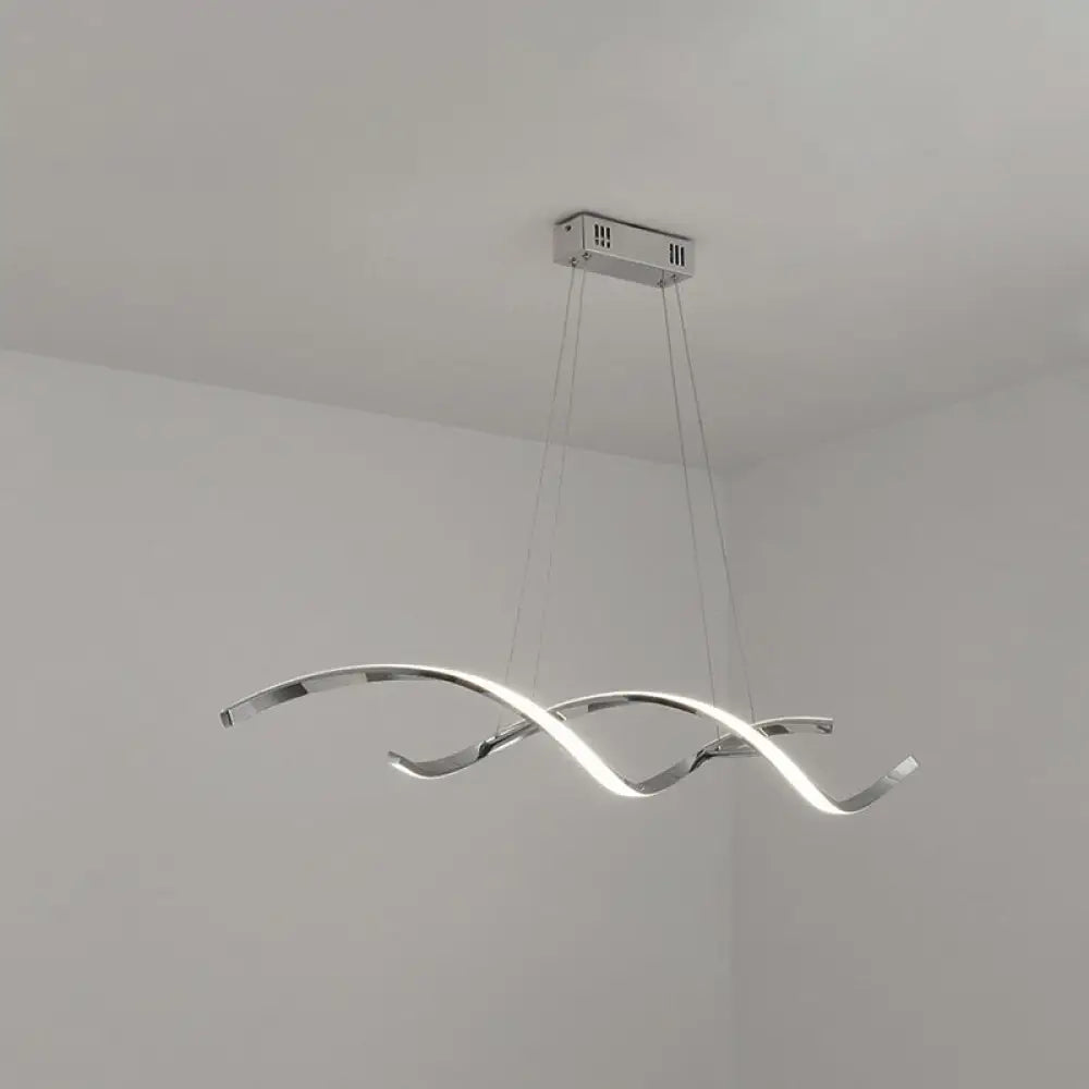 Minimalist Aluminum Wave Shaped Pendant Light - Adjustable Cord Led Island Lighting Chrome / 35.5