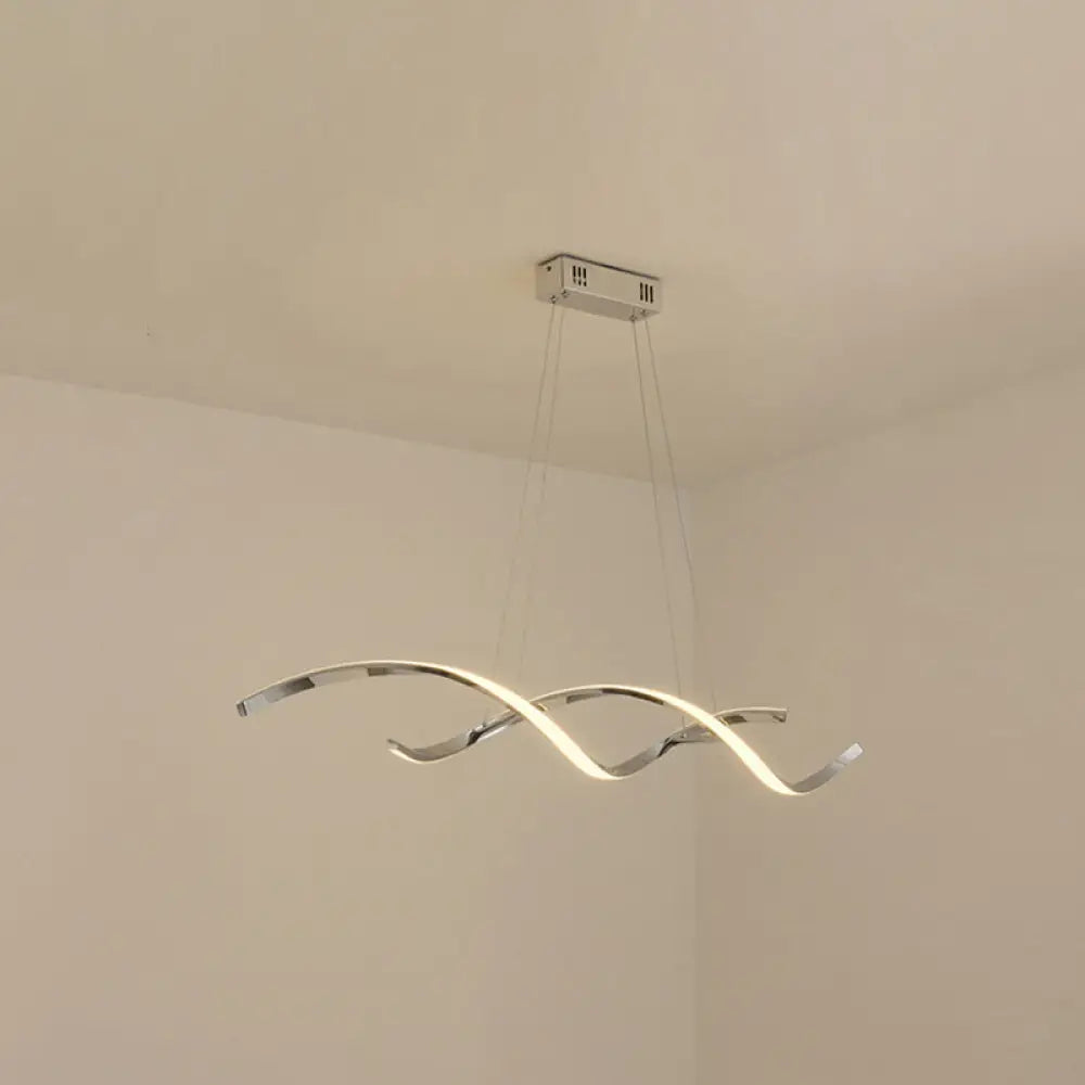 Minimalist Aluminum Wave Shaped Pendant Light - Adjustable Cord Led Island Lighting Chrome / 43