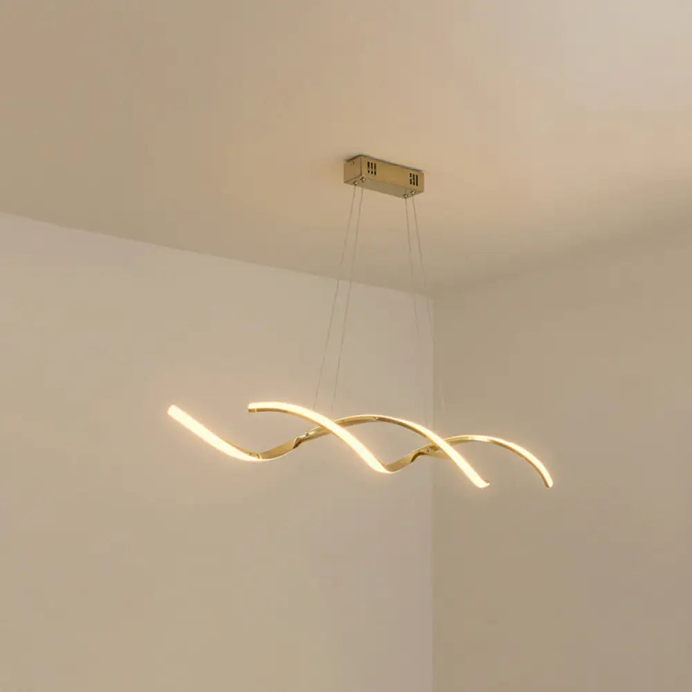 Minimalist Aluminum Wave Shaped Pendant Light - Adjustable Cord Led Island Lighting Gold / 35.5 Warm