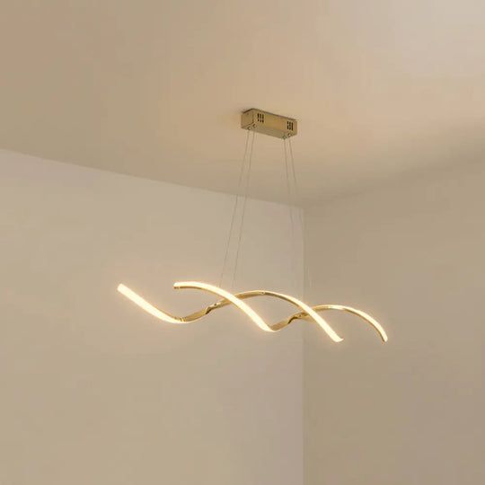 Minimalist Aluminum Wave Shaped Pendant Light - Adjustable Cord Led Island Lighting Gold / 35.5 Warm