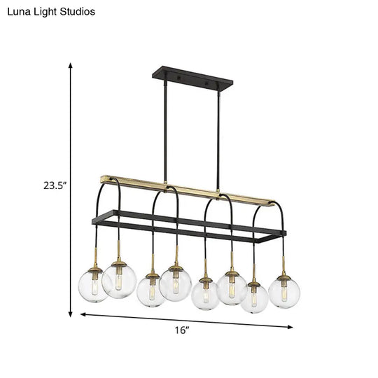 Minimalist Arch Island Pendant Clear Glass 8 Bulbs Hanging Light In Black And Gold