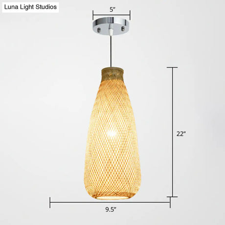 Minimalist Bamboo Pendant Light: Criss-Crossed Woven Design | Restaurant Hanging Light In Wood