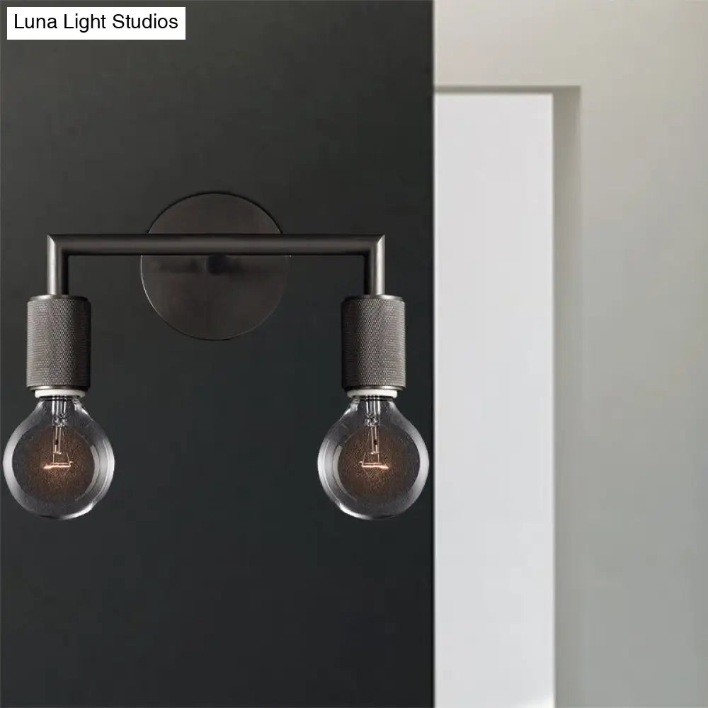 Minimalist Bare Bulb Metal Wall Lighting - 1/2-Light Indoor Sconce Lamp Black/Brass/Chrome Square