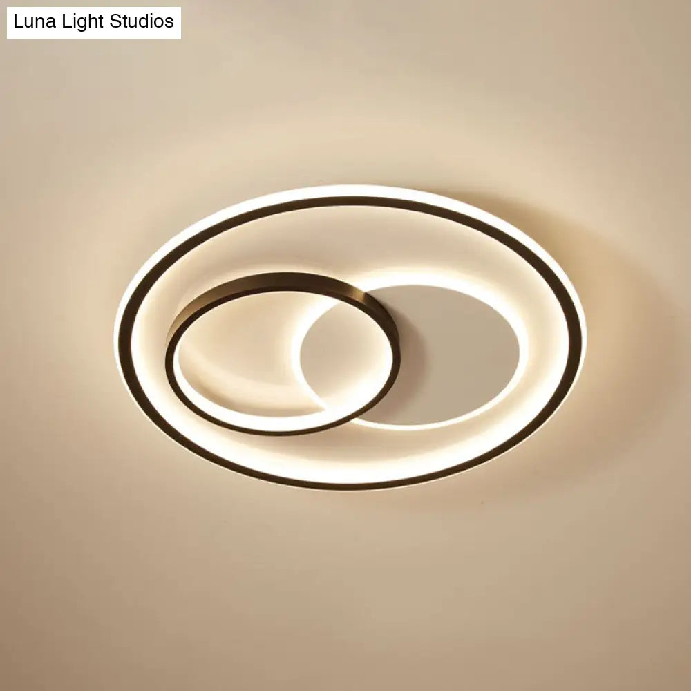 Minimalist Bedroom Led Ceiling Lamp: Multi - Square/Round/Rectangle Flush Light In Black Or White