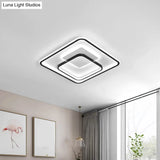 Minimalist Bedroom Led Ceiling Lamp: Multi - Square/Round/Rectangle Flush Light In Black Or White