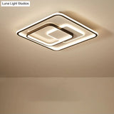 Minimalist Bedroom Led Ceiling Lamp: Multi - Square/Round/Rectangle Flush Light In Black Or White