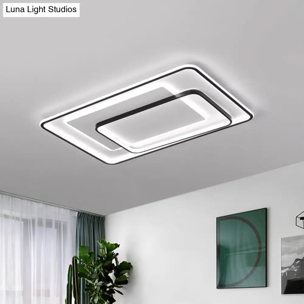 Minimalist Bedroom Led Ceiling Lamp: Multi - Square/Round/Rectangle Flush Light In Black Or White