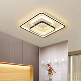 Minimalist Bedroom Led Ceiling Lamp: Multi - Square/Round/Rectangle Flush Light In Black Or White