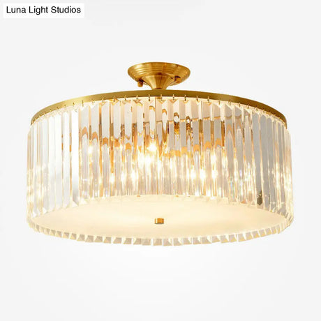 Minimalist Bedroom Sparkle: Clear Crystal Drum Semi-Flush Mount Ceiling Light With A Design