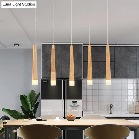 Minimalist Beige Multi-Pendant Dining Room Light With Square Wood Shades - 3/5 Heads