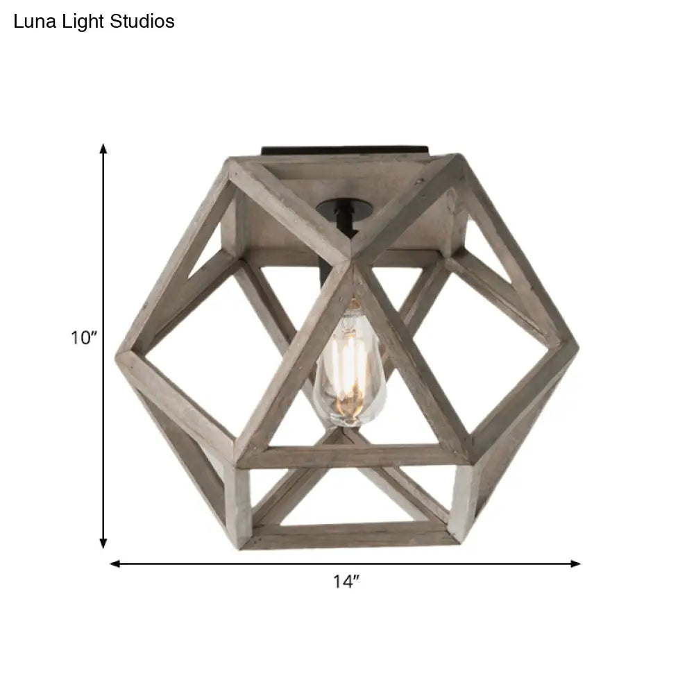 Minimalist Beige Wooden Ceiling Light With Candle - Like Bulb - Flush Mount Fixture