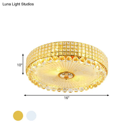 Minimalist Beveled Crystal Led Ceiling Light Silver/Gold Flush Mount Circle 16/23.5 Inch Dia