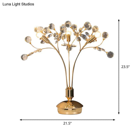 Minimalist Beveled Crystal Nightstand Lamp - 3-Light Gold Desk Lighting With Pedestal