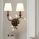 Minimalist Beveled Crystal Wall Mount Lamp With Black/Gold Finish - 2 Bulbs Conic Fabric Shade Black