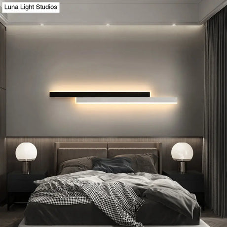 Minimalist Black And White Linear Led Wall Light - Modern Metal Flush Mount Sconce For Corridor
