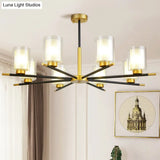Minimalist Black-Brass Suspension Lamp: Clear + Frosted Cylinder Design For Dining Room Chandelier