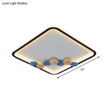 Minimalist Black Ceiling Mounted Led Flush Lamp With Leaf/Geometric Deco - Round/Square Design