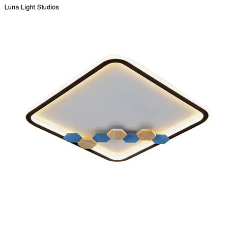 Minimalist Black Ceiling Mounted Led Flush Lamp With Leaf/Geometric Deco - Round/Square Design