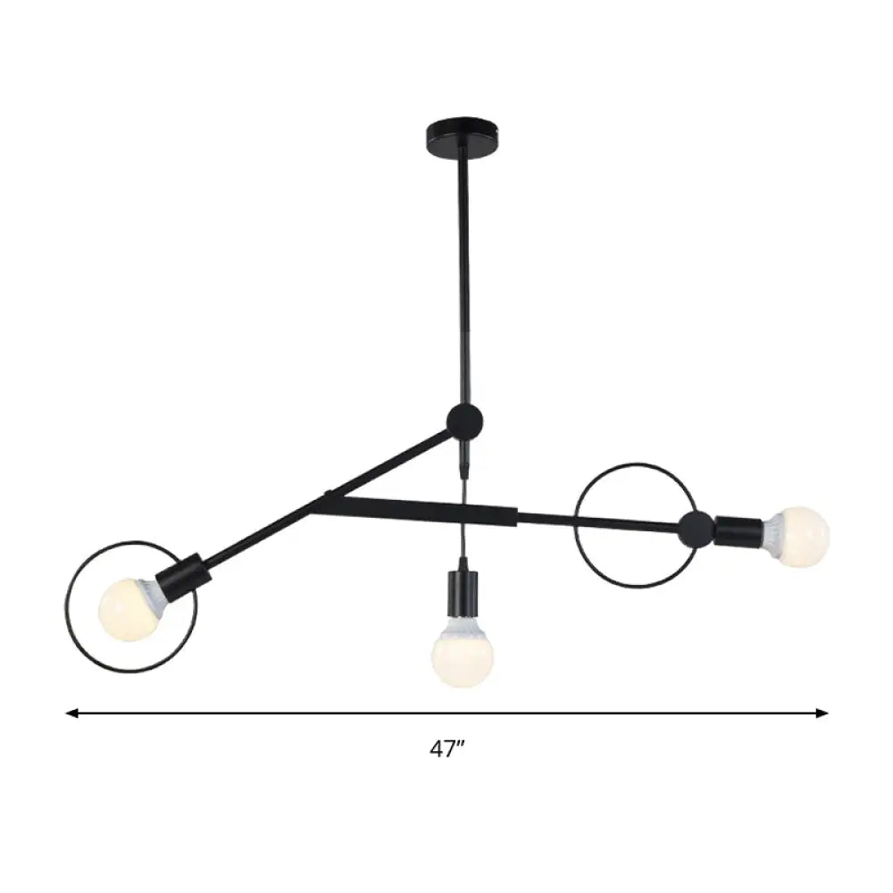 Minimalist Black Chandelier Pendant Light For Shops - 3 Bulb Metal Ceiling Fixture