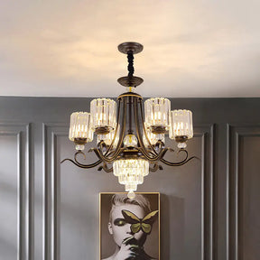 Minimalist Black Crystal Block Chandelier With Curvy Arm - 6/8-Bulb Ceiling Pendant Light 6 /
